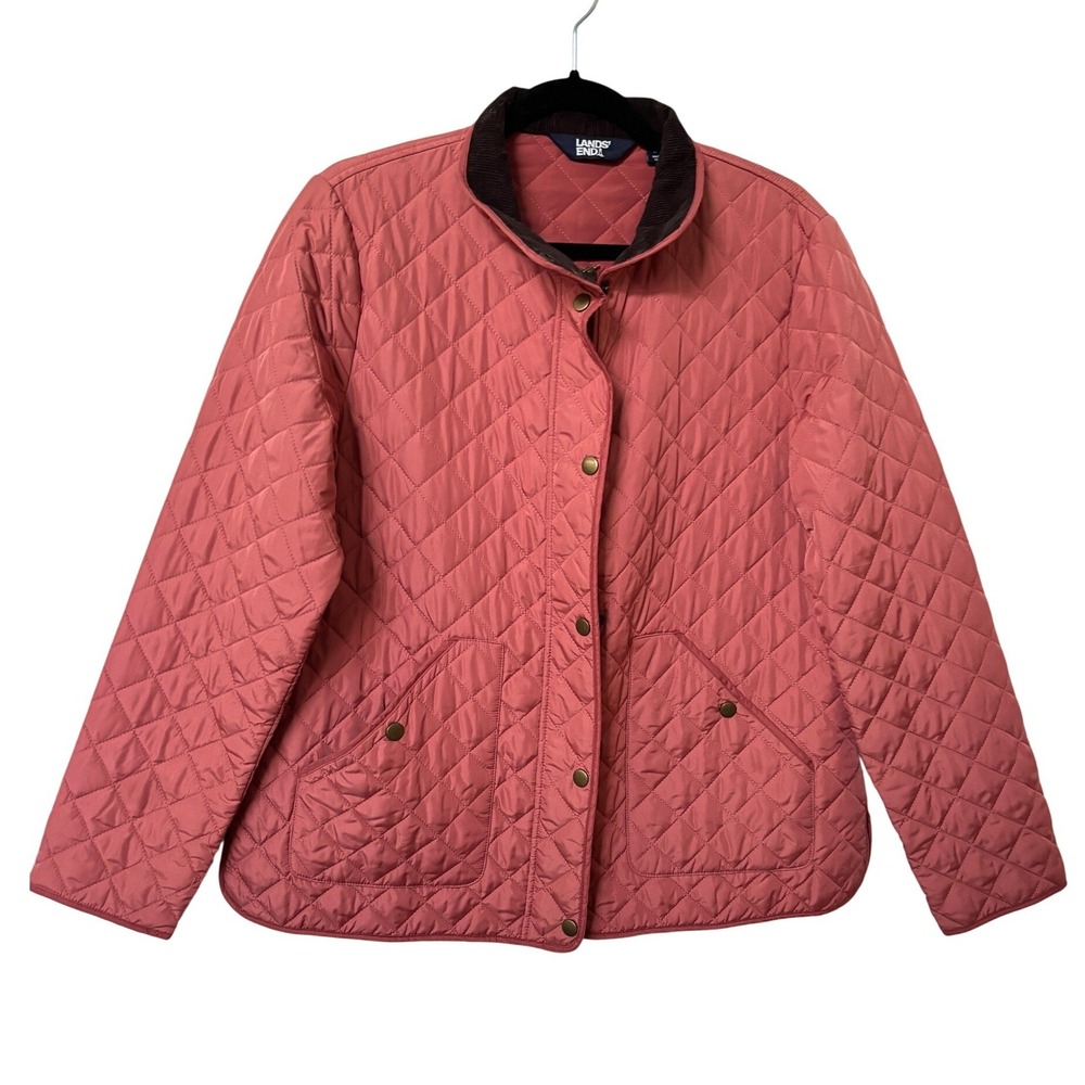 Lands' End Women Quilted PrimaLoft Barn Jacket Rose Pink Medium Corduroy